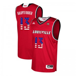 Mens Louisville Cardinals George Hauptfuhrer #13 Red Stitched USA Flag Fashion Jerseys 219110-882